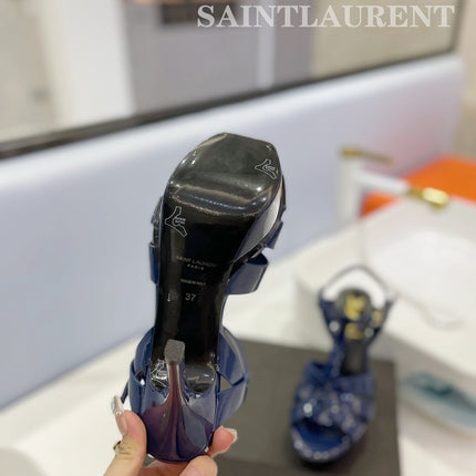 SL TRIBUTE POINED TOE SANDALS GLOSSY NAVY CALFSKIN