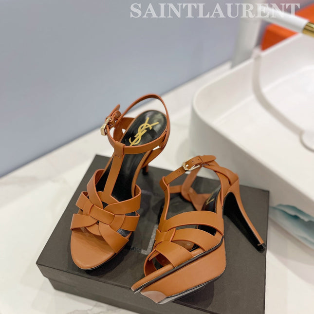 YSL HIGH HEELS 103MM IN BROWN CALFSKIN
