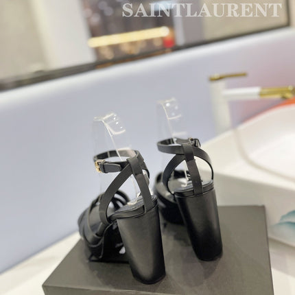 SL TRIBUTE FLATFORM SANDALS BLACK CALFSKIN