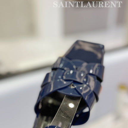 SL TRIBUTE SANDAL GLOSSY NAVY CALFSKIN