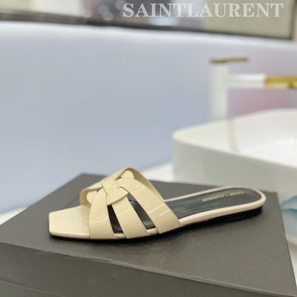 SL TRIBUTE SLIPPERS GLOSSY PASTEL YELLOW CALFSKIN