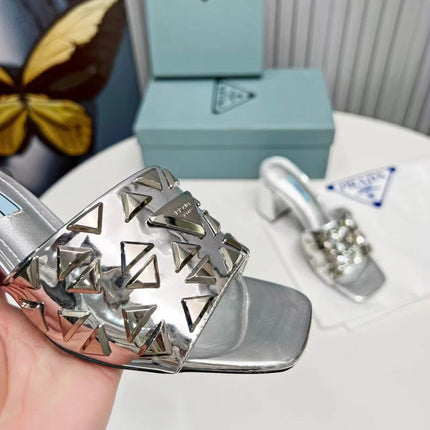 PRA EMBROIDERED SANDALS 65 SILVER CALFSKIN