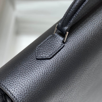 KELLY DEPECHES 38 BRIEFCASE IN BLACK TOGO CALFSKIN SILVER HARDWARE