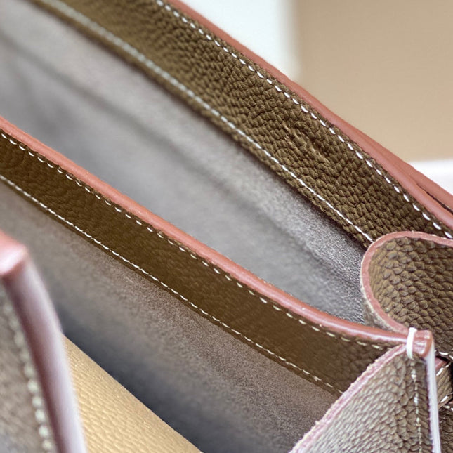 KELLY DEPECHES 34 BRIEFCASE IN ETOUPE TOGO CALFSKIN SILVER HARDWARE