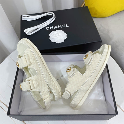 CHANEL 26S SANDALS IN CREAM WHITE TEXTURED FABRIC