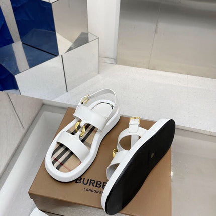 BURBERRY 26S STRAP SANDALS IN WHITE AND BEIGE CALFSKIN