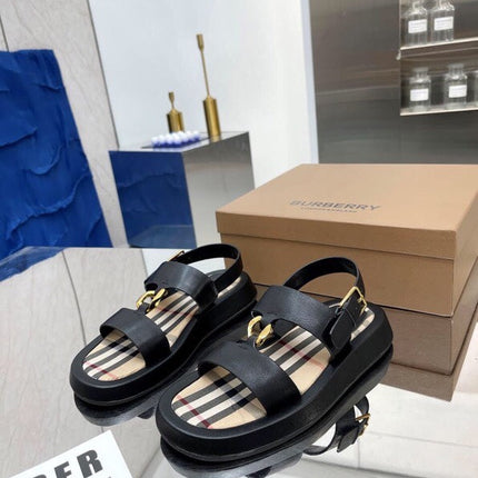BURBERRY 26S STRAP SANDALS IN BLACK AND BEIGE CALFSKIN
