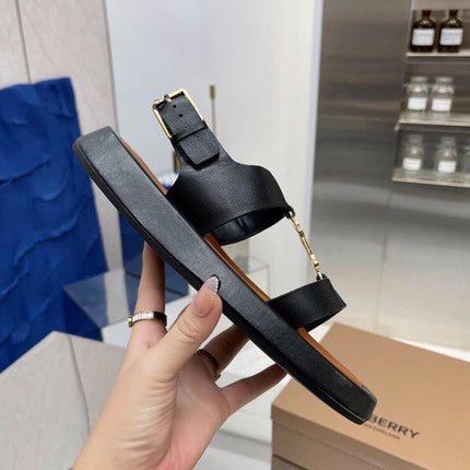 BURBERRY 26S STRAP SANDALS IN BLACK AND CARAMEL BROWN CALFSKIN
