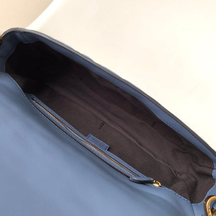 Fend Baguette 27 Bag With FF Motif Blue Leather Ghw