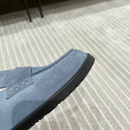 HM MULES IN STONE BLUE SUEDE