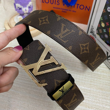 LV 25S BELT 38 MM IN DARK BROWN CALFSKIN PRINT PATTERNS 593286