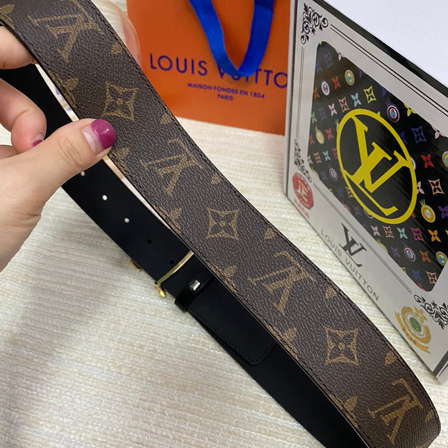 LV 25S BELT 38 MM IN DARK BROWN CALFSKIN PRINT PATTERNS 593286