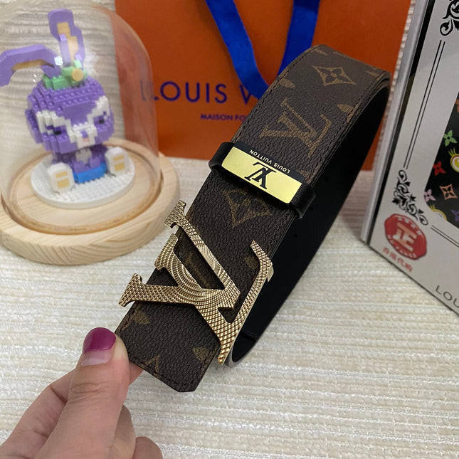LV 25S BELT 38 MM IN DARK BROWN CALFSKIN PRINT PATTERNS 593286