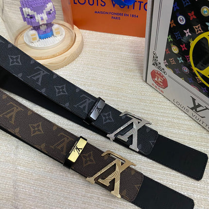 LV 25S BELT 38 MM IN BLACK CALFSKIN PRINT PATTERNS 593287