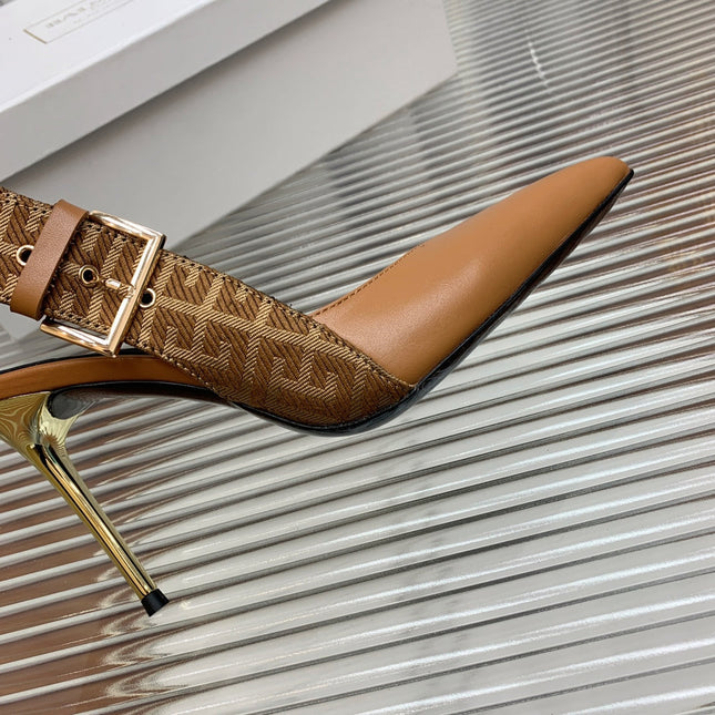 BALMAIN 25S SLINGBACK SHOES 95MM IN DARK BROWN CALFSKIN