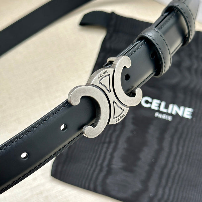 Medium Triomphe Belt 25mm Black Calfskin Silver Finishing