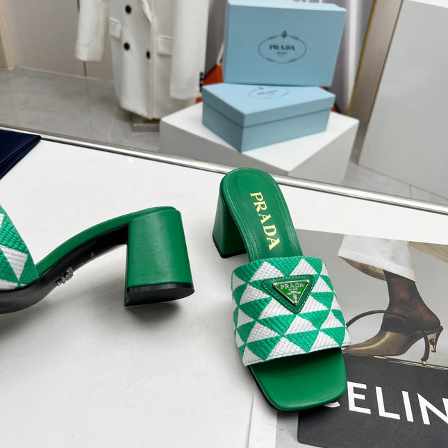 PRA EMBROIDERED SLIDES 65 GREEN FABRIC