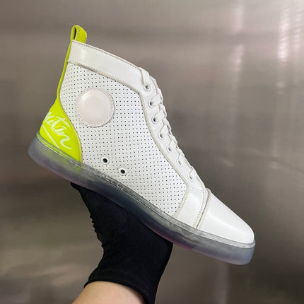 FUN LOUIS HIGH-TOP FLAT SNEAKERS IN WHITE MIX YELLOW CALFSKIN