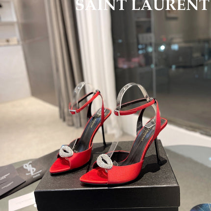 SL AYERS CRYSTAL SANDAL RED SATIN