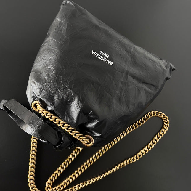 CRUSH SMALL TOTE BAG 26 IN BLACK CRUSHED CALFSKIN GOLD HARDWARE