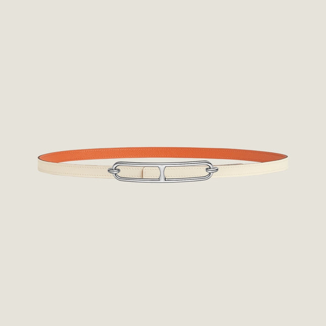 HM ROULIS BUCKLE & REVERSIBLE ORANGE AND WHITE LEATHER STRAP 13MM SILVER HARDWARE