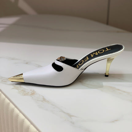 HIGH PUMP MULE 7 CM IN  WHITE CALFSKIN