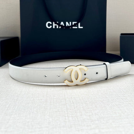 CC 30MM BELT IN FULL WHITE SMOOTH CALFSKIN METAL HARDWARE