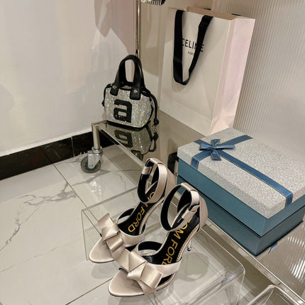 HIGH HEELS 11 CM IN GRAY PASTEL PURE SILK AND LAMBSKIN