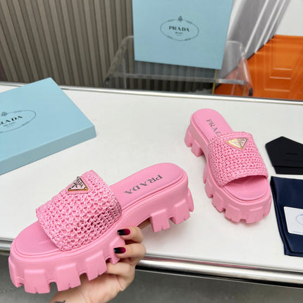 PRA THICK-SOLED CROCHET SANDALS PINK WOVEN FABRIC