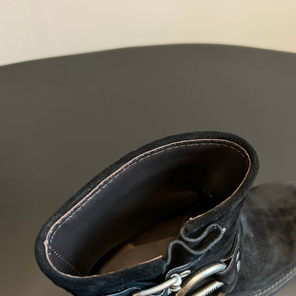 MIUMIU 26S ANKLE BOOTS IN BLACK SUEDE SILVER HARDWARE