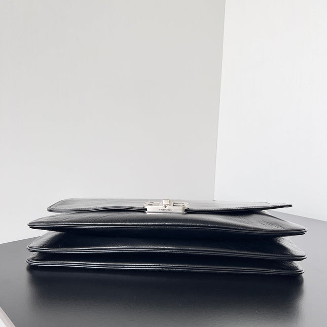 BB SOFT FLAP BAG 36 IN BLACK PEACH CALFSKIN SILVER HARDWARE