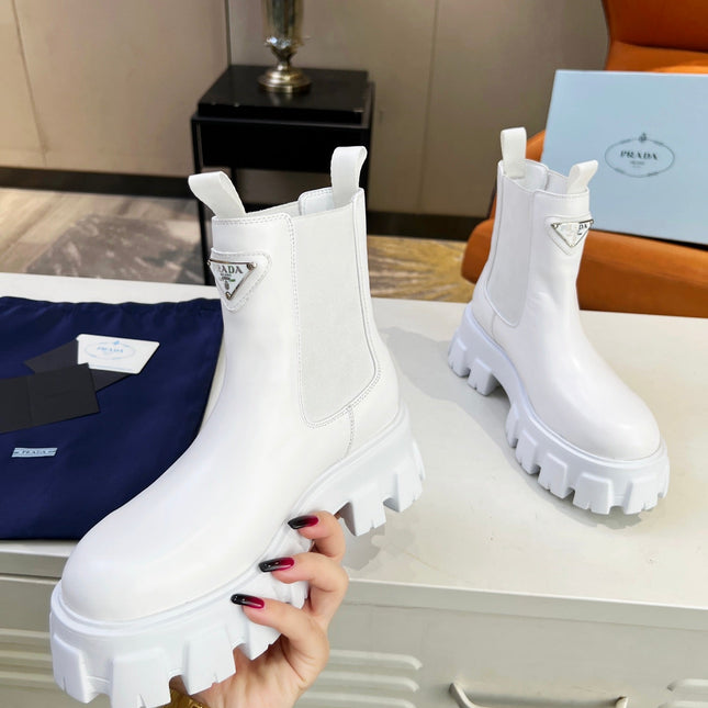PRA MONOLITH BRUSHED BOOTIES 55 WHITE CALFSKIN