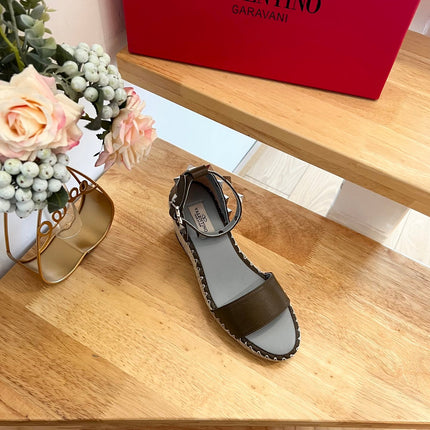 VALENTINO 26S WEDGE SANDALS IN OLIVE GREEN CALFSKIN
