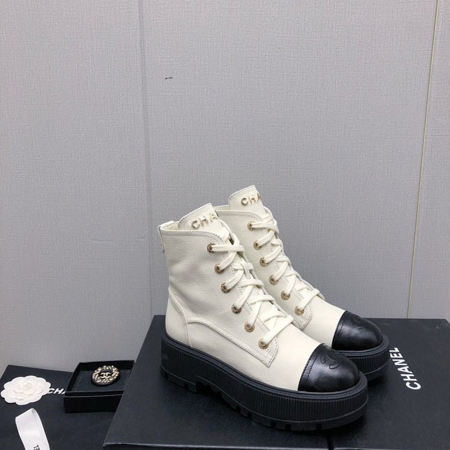 MARTIN SHORT BOOTS WHITE MIX BLACK LAMBSKIN