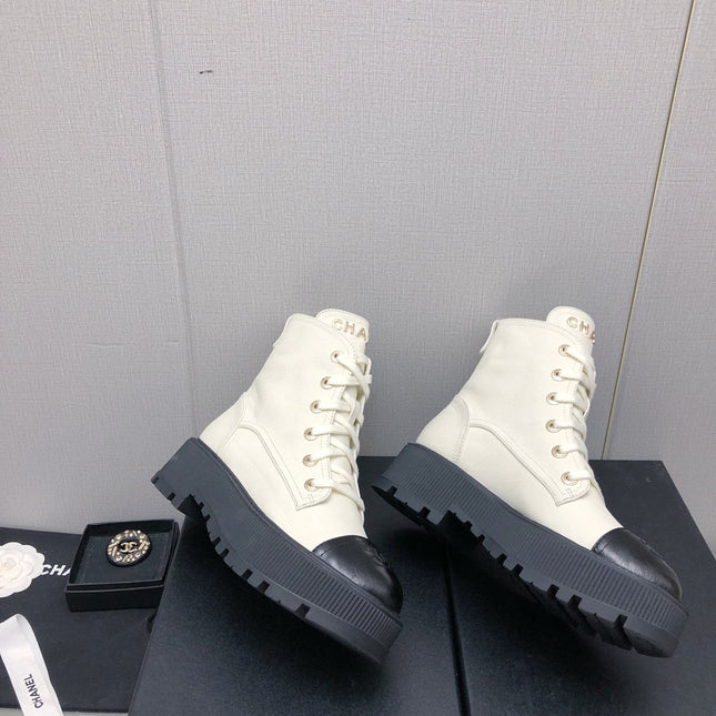 MARTIN SHORT BOOTS WHITE MIX BLACK LAMBSKIN