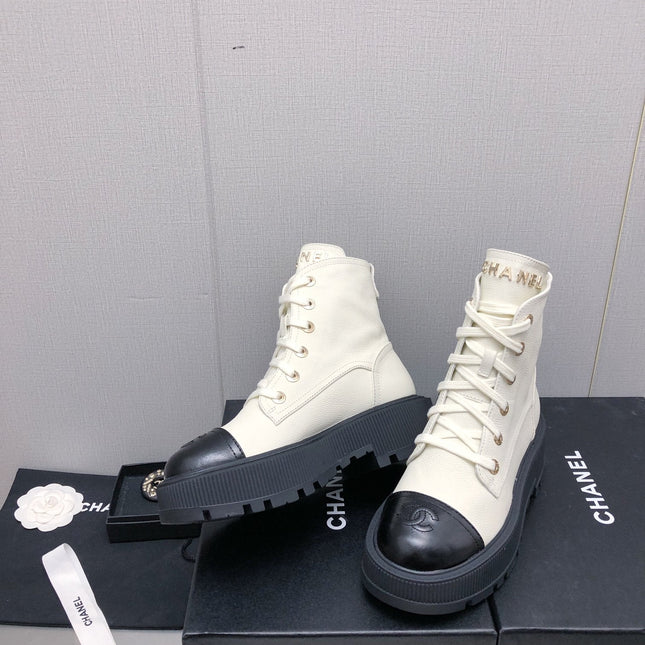 MARTIN SHORT BOOTS WHITE MIX BLACK LAMBSKIN