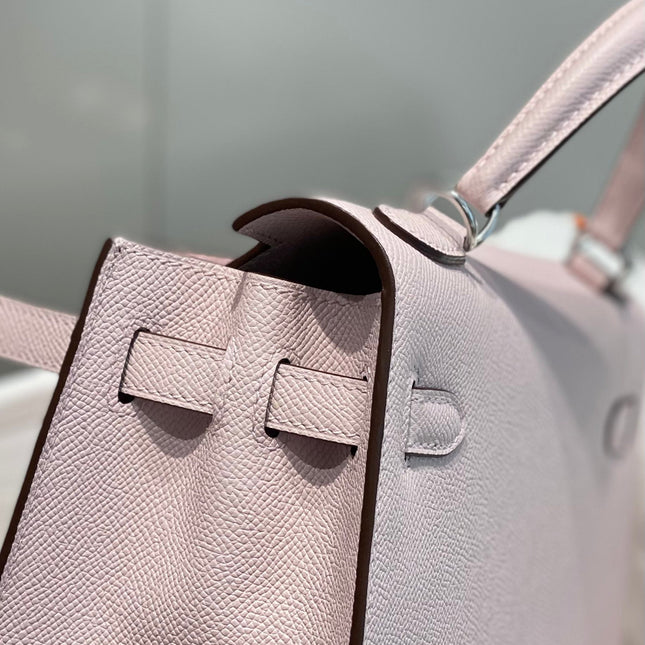 KELLY 25CM IN EPSOM MAUVE SWIFT CALFSKIN SILVER HARDWARE