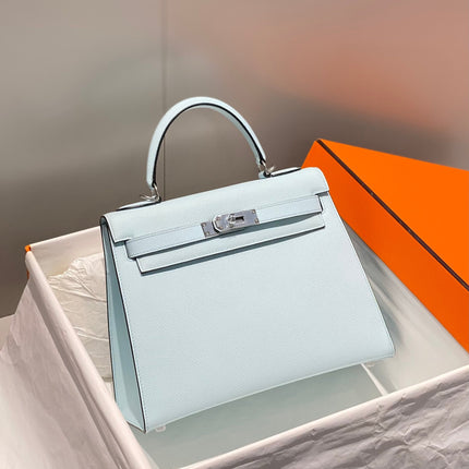 KELLY 28CM IN BLUE BRUME EPSOM CALFSKIN PALLADIUM HARDWARE
