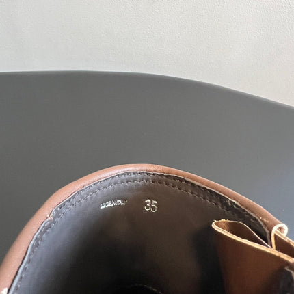 MIUMIU 26S ANKLE BOOTS IN BROWN CALFSKIN SILVER HARDWARE