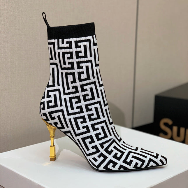 BALMAIN 26S BOOTS 95 MM IN BLACK AND WHITE FLYKNIT STYLE 6