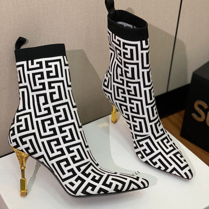 BALMAIN 26S BOOTS 95 MM IN BLACK AND WHITE FLYKNIT STYLE 6