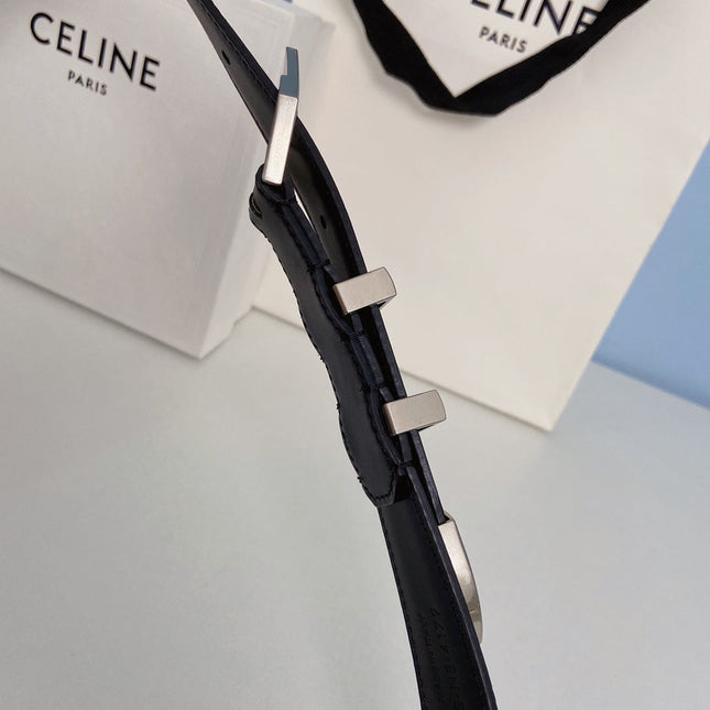Medium Spike Belt 25mm Black Calfskin Loop Silver Silver Finishing