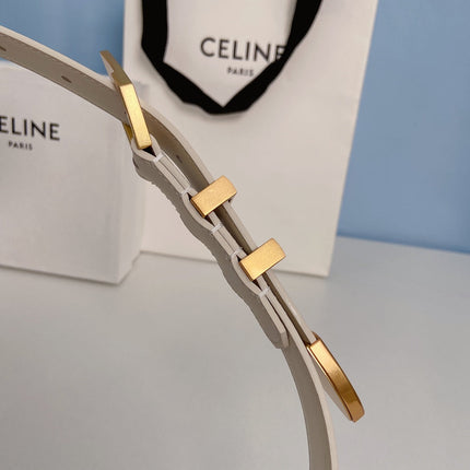 Medium Spike Belt 25mm White Calfskin Loop Gold Gold Finishing