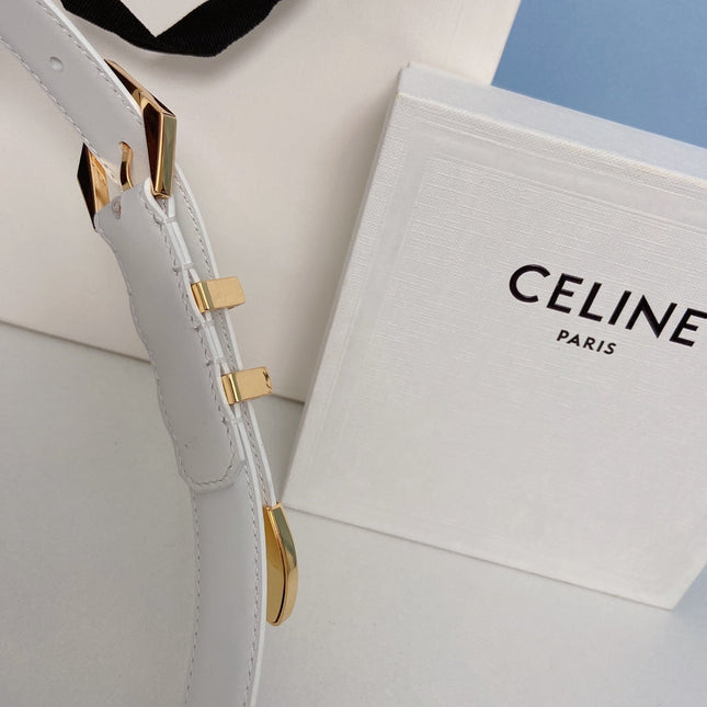 Medium Spike Belt 25mm White Calfskin Loop Gold Ghw