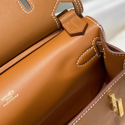 HM JYPSIERE SHOULDER BAG 23 IN TAWNY BROWN CALFSKIN GOLD HARDWARE