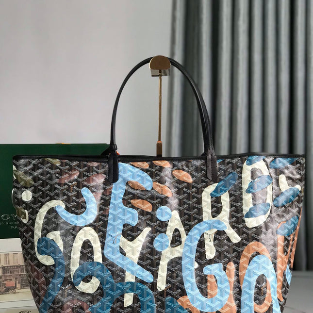SAINT LOUIS GM BAG 40 IN BLUE LETTRES CAMOUFLAGE GOYARDINE CANVAS