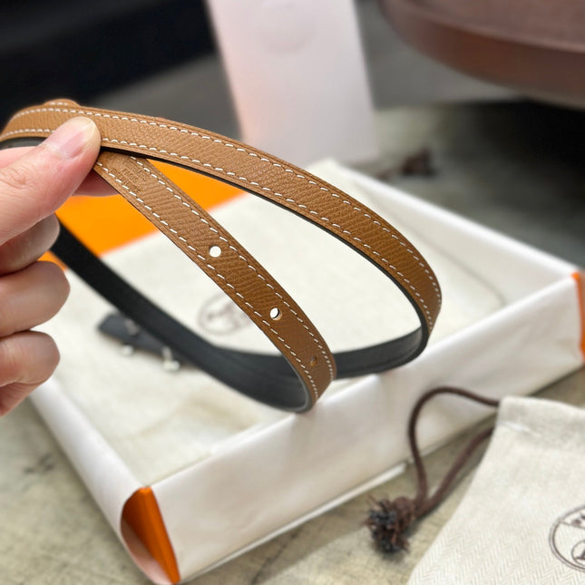 HM FOCUS BUCKLE & REVERSIBLE TAWNY BROWN AND BLACK LEATHER STRAP 13MM SILVER HARDWARE