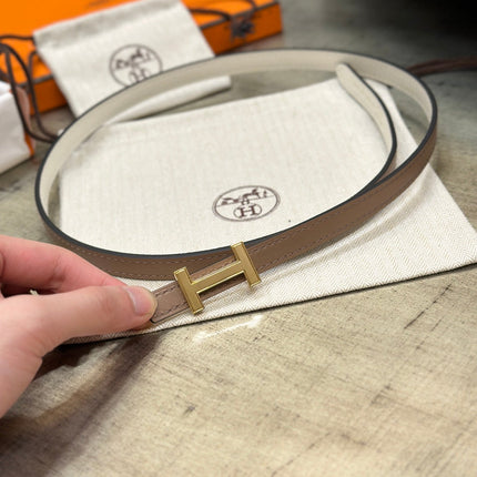 HM FOCUS BUCKLE & REVERSIBLE PEANUT BROWN AND WHITE LEATHER STRAP 13MM GOLD HARDWARE