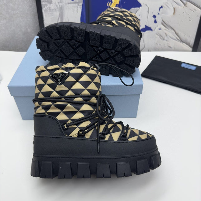 PRA RE-NYLON GABARDINE APRÈS SKI BOOTIES BLACK AND BEIGE