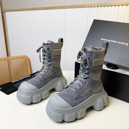STORM COMBAT BOOTS 80MM IN GREY SUEDE AND RUBBER